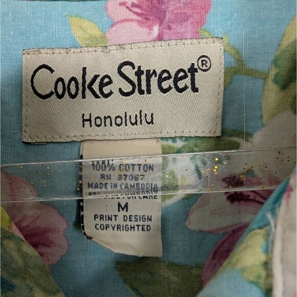 Cooke Street Reverse Print Hawaiian Shirt Mens Size Medium Blue Floral Aloha - Picture 5 of 9